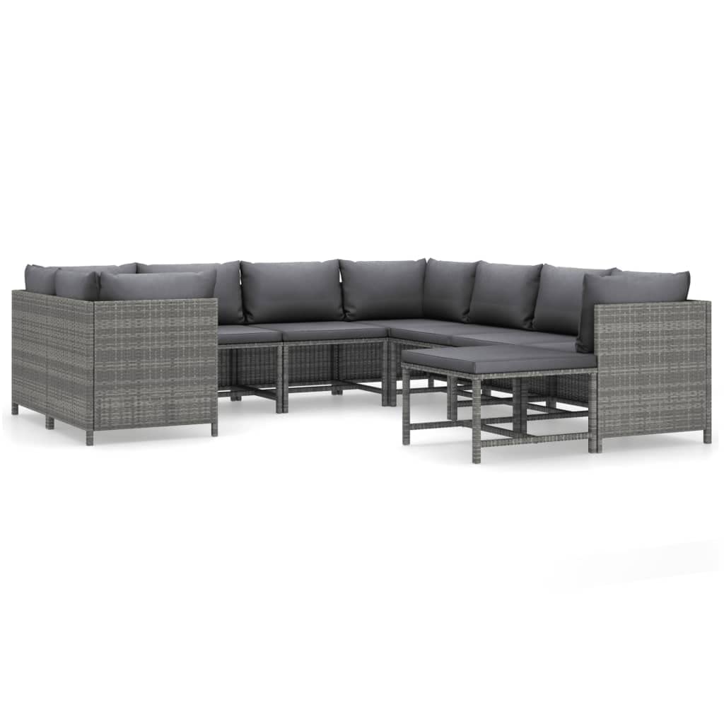 Vidaxl Patio Lounge Set 9 Piece, Sectional Sofa For Outdoor, Patio Furniture With Cushions, Footstool, Farmhouse Modern Style, P