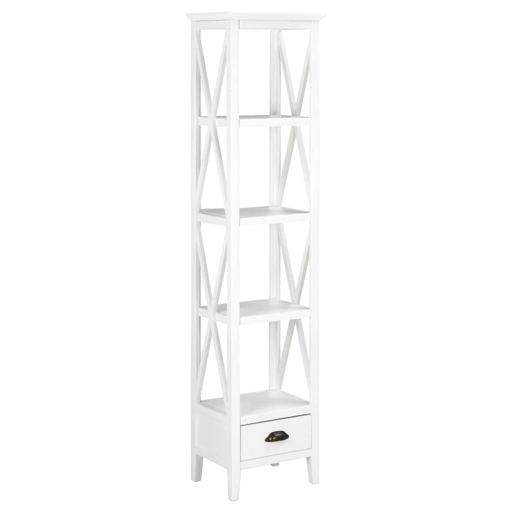 vidaXL White MDF Bookcase with 3 Shelves and 1 Drawer - Decorative, Compact, French-Style, 15.7&quot; x 11.8&quot; x 66.9&quot;