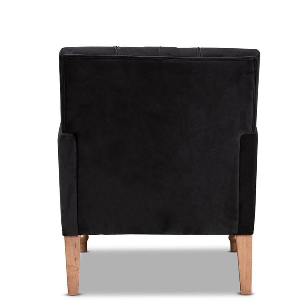 Baxton Studio Eri Contemporary Glam and Luxe Black Velvet Upholstered and Walnut Brown Finished Wood Armchair