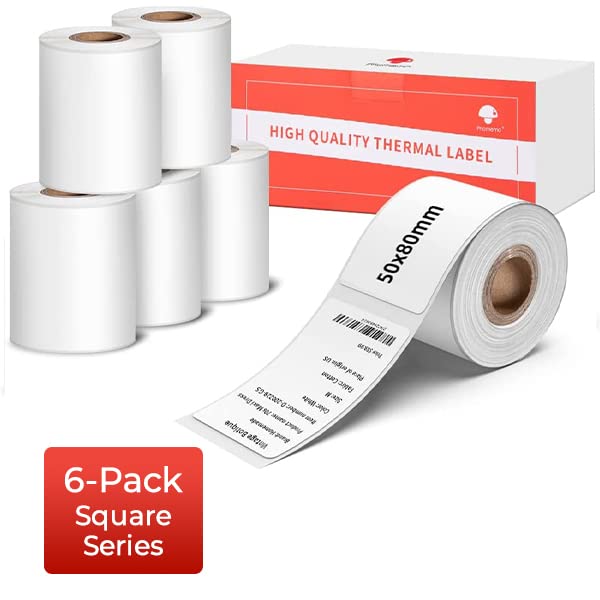 Phomemo [6X100 Pcs]Original Labels For M110/M220/M221/M120/M200, 1.97'X3.15' (50X80Mm), 6 Rolls, 100 Label/Roll, Square, White