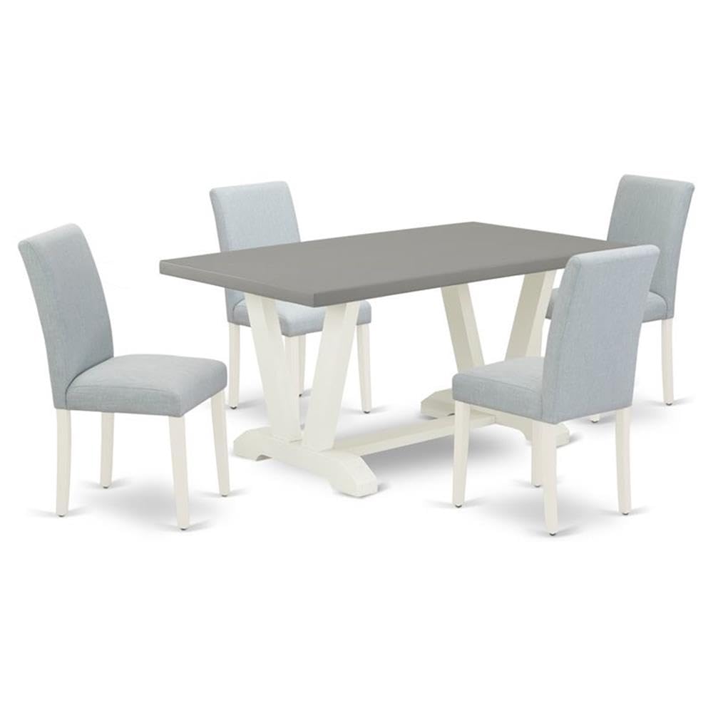 East West Furniture V096Ab015-5 5 Piece Kitchen Table & Chairs Set Includes A Rectangle Dining Room Table With V-Legs And 4 Baby Blue Linen Fabric Parsons Chairs, 36X60 Inch, Multi-Color