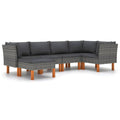 vidaXL 6 Piece Patio Lounge Set - Weather-Resistant PE Rattan and Powder-Coated Steel Frame with Solid Eucalyptus Wood Legs - Gray/Anthracite