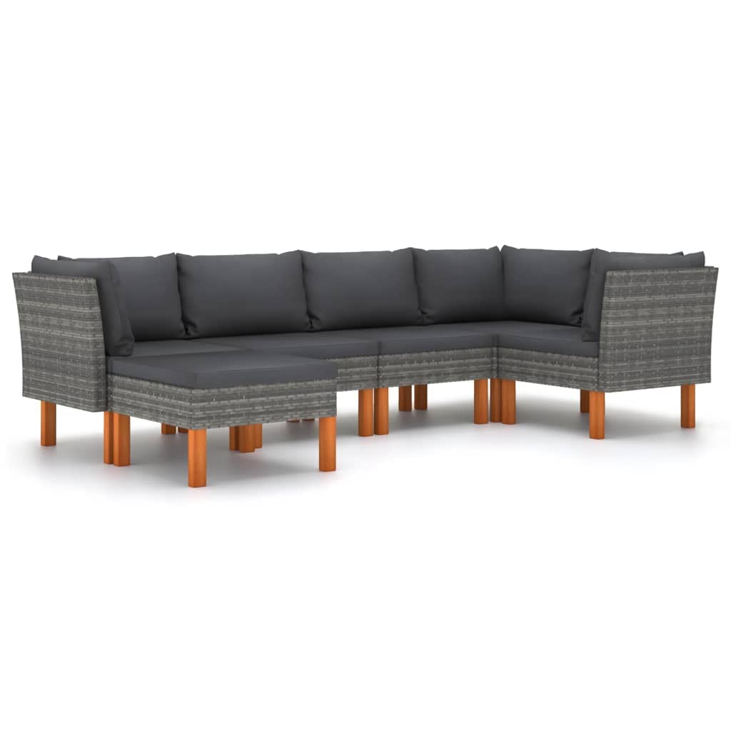 vidaXL 6 Piece Patio Lounge Set - Weather-Resistant PE Rattan and Powder-Coated Steel Frame with Solid Eucalyptus Wood Legs - Gray/Anthracite