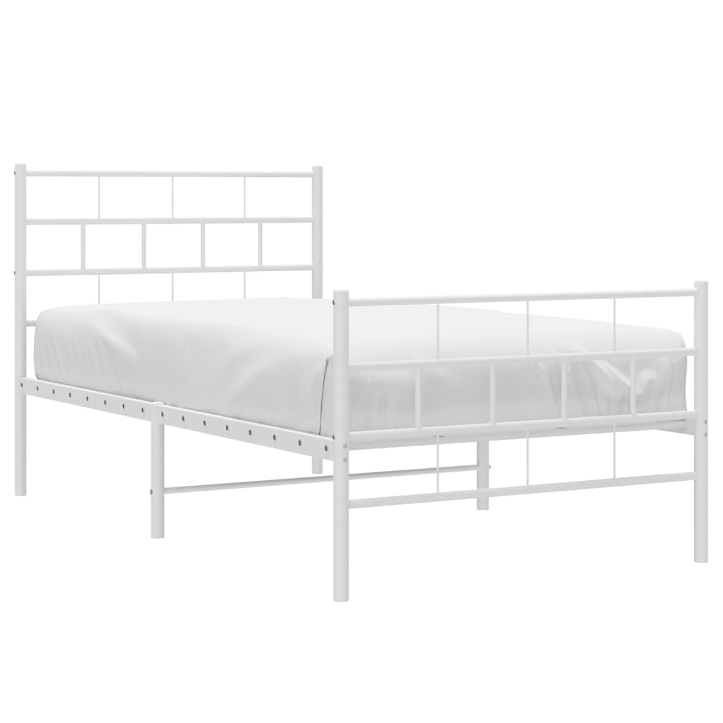 vidaXL 12-Inch White Metal Twin XL Bed Frame with Headboard & Footboard, Heavy-Duty Slats Support with Under-Bed Storage for Modern Bedroom, No Box Spring Needed & Easy Assembly, No Mattress