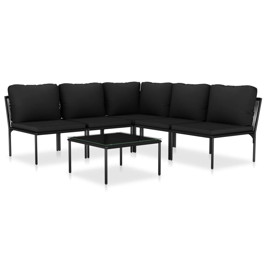 vidaXL 6 Piece Outdoor Patio Lounge Set with Cushions - PVC and Powder-Coated Steel Frame - Removable Thick Cushioning - Black and Anthracite Shade