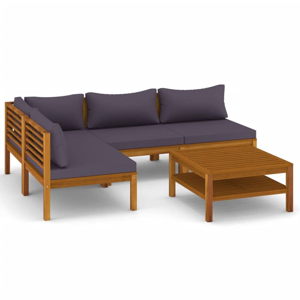 vidaXL Solid Acacia Wood Patio Lounge Set 5 Piece with Cushion Outdoor Garden Terrace Wooden Modular Sofa Seating Seat Sitting Chair Furniture