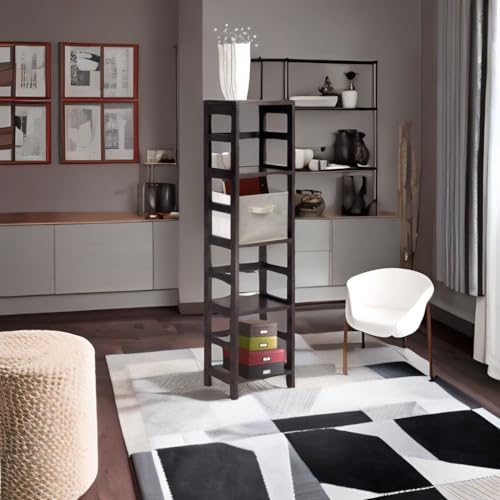 Ergode Timeless Espresso Shelving Unit with Small Storage Basket - 4-Tier Design