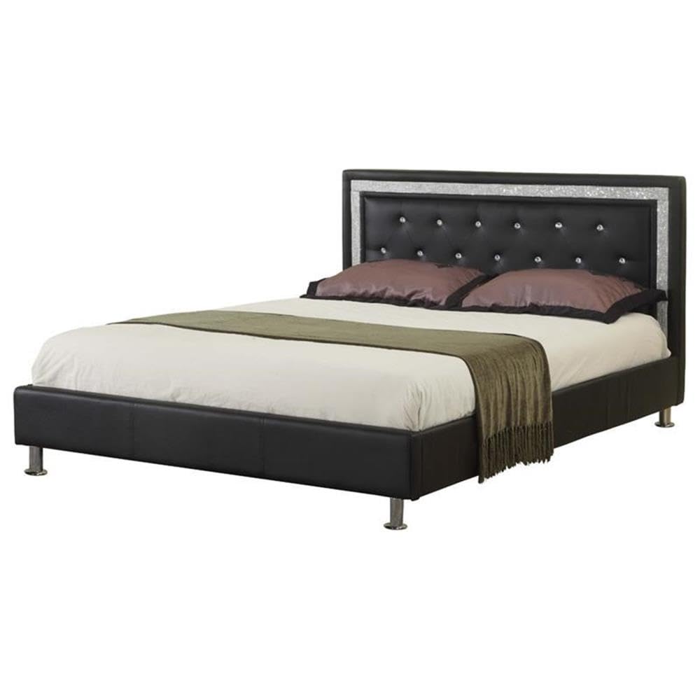 Best Master Furniture Bria Faux Leather Platform Bed, Queen, Black
