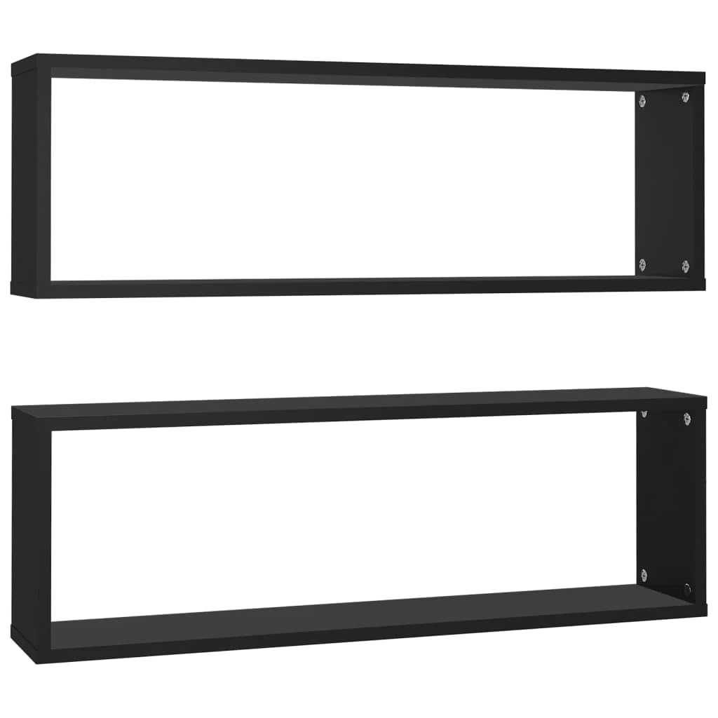 vidaXL Wall Shelves Cube 2 Pieces Black 80 x 15 x 26.5 cm in Particle Board