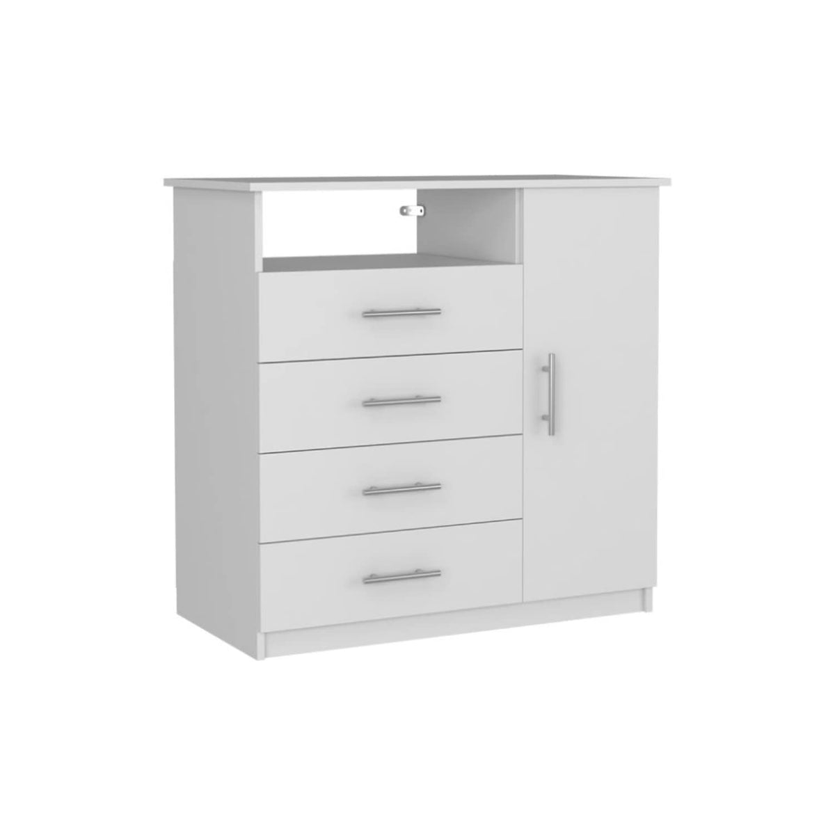 Depot E-Shop Rioja Modern Dresser with Four Drawers, One Open Shelf - White