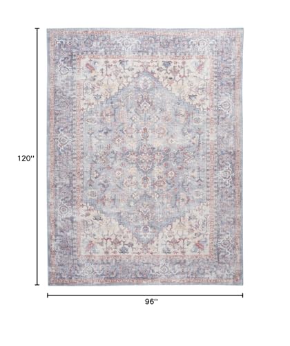 HomeRoots 522460 8 x 10 ft. Blue Floral Traditional Power Loomed Distressed Rectangle Area Rug