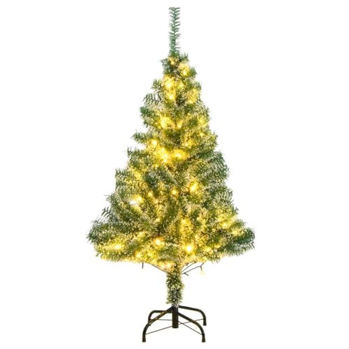 vidaXL Flocked Artificial Christmas Tree - 59.1&quot; Height, 29.5&quot; Diameter with 150 LED Lights, 8 Lighting Modes, Warm White Luminance, Sturdy Metal Stand