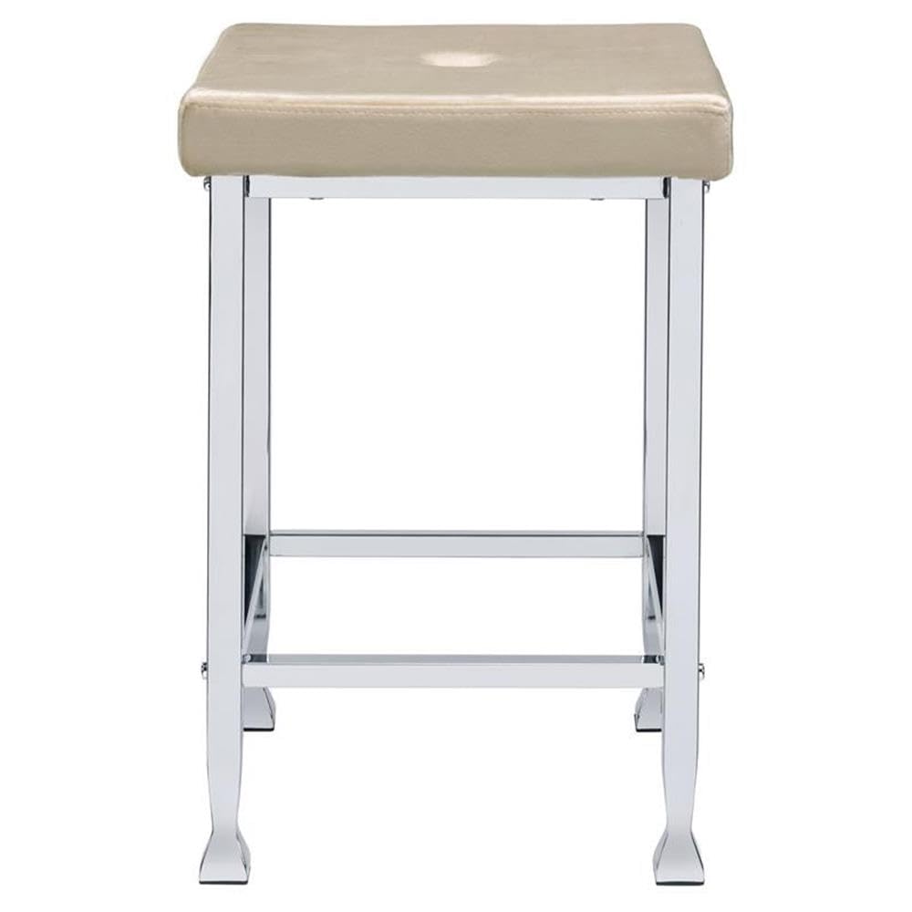 Acme Raine Velvet Upholstery Square Counter High Stool in Beige and Chrome