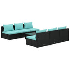 vidaXL 7 Piece Patio Lounge Set with Cushions – Water-Resistant Poly Rattan Patio Set in Black with Aqua Colour Cushions - Modular Design for Versatility