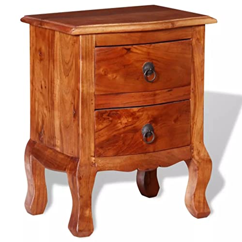 Vidaxl Nightstand W/Drawers Solid Acacia Wood Bedside Table Telephone Stand