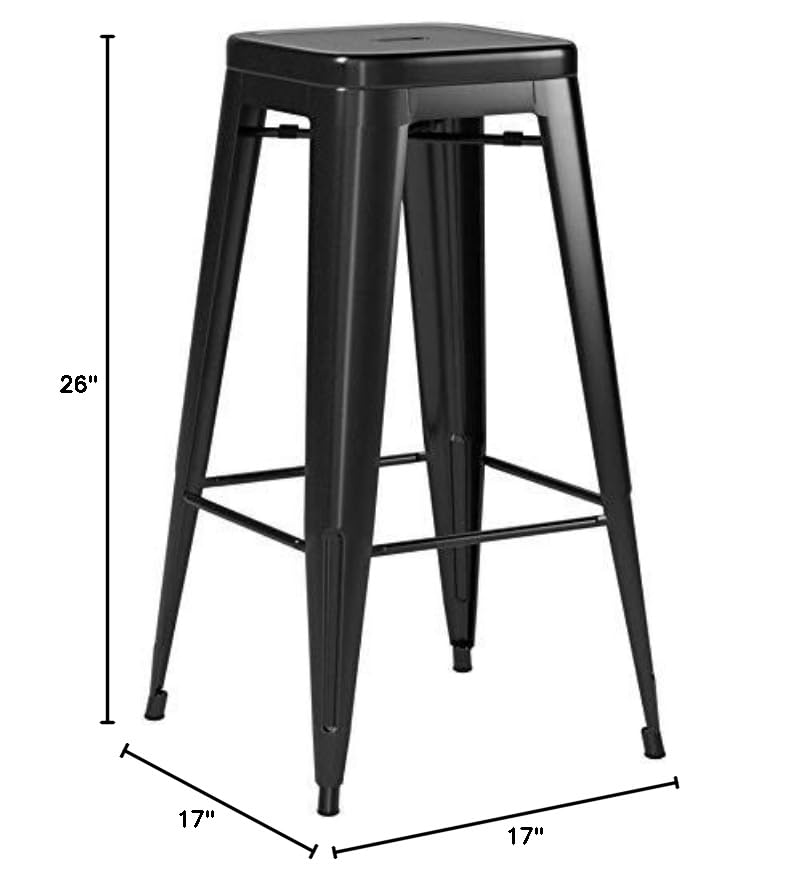 New Pacific Direct Metropolis Metal Backless Counter Stool 26&quot;,Indoor/Outdoor Ready,Black,Set Of 4