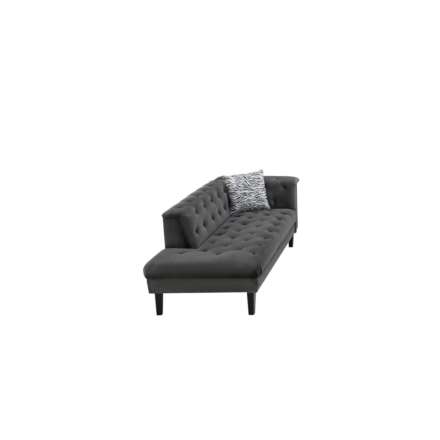 Lilola Home Mary Dark Gray Velvet Tufted Chaise with 1 Accent Pillow