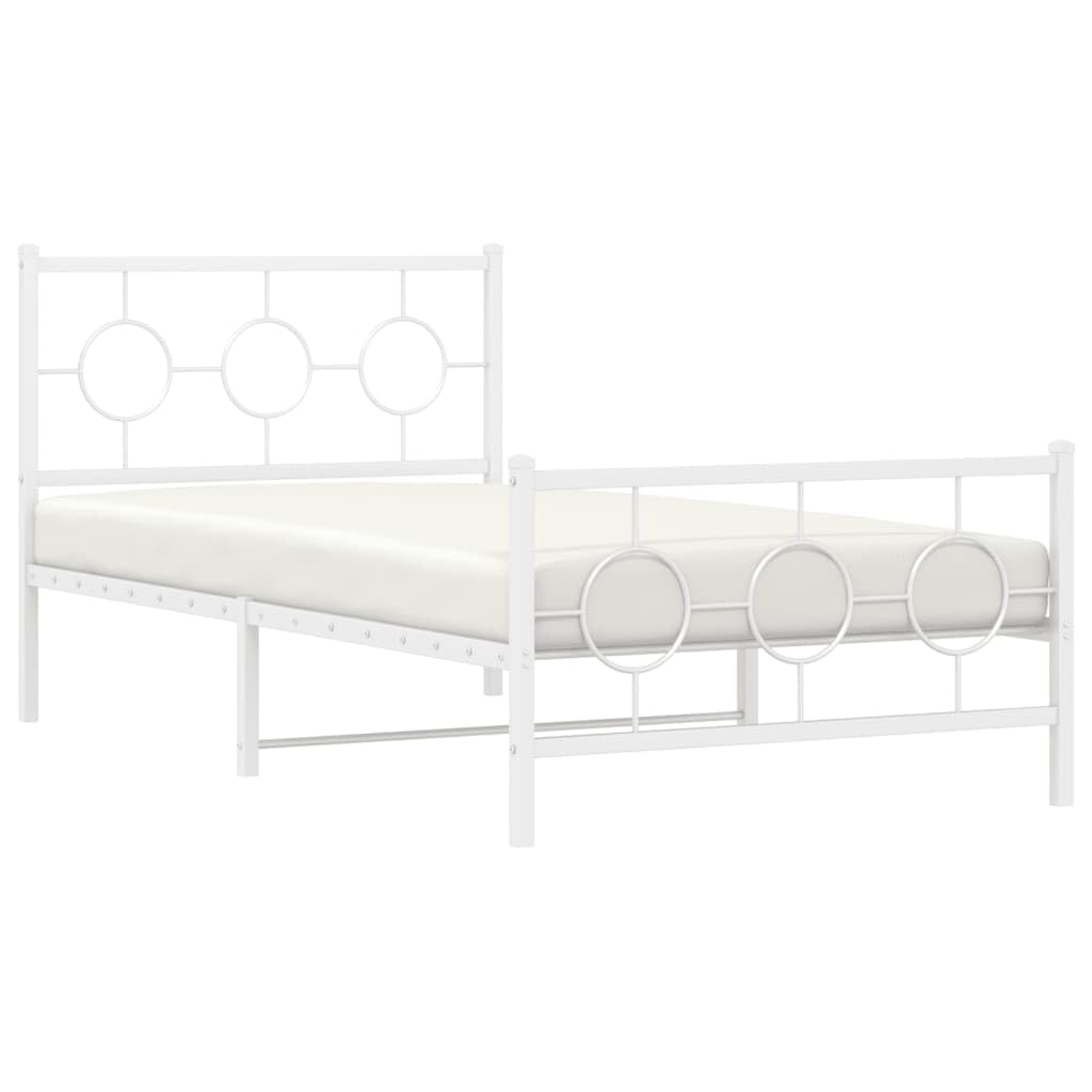 vidaXL White Metal Bed Frame - Single Bed, 39.4x78.7 with Headboard/Footboard, Steel Construction, Industrial Design for Bedroom