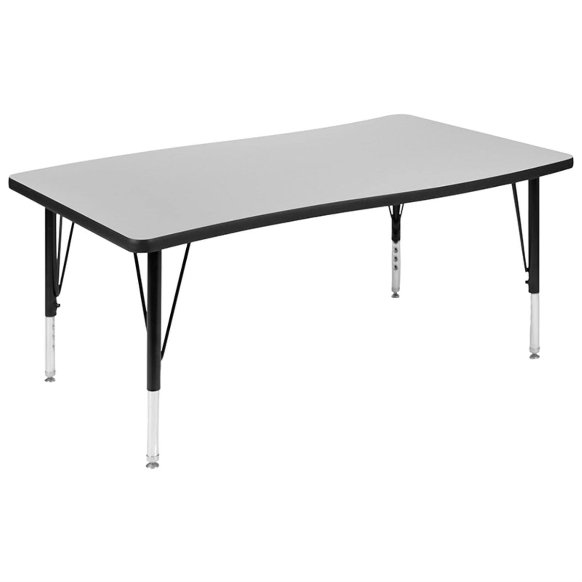 Flash Furniture Wren 28&quot;W X 47.5&quot;L Rectangular Wave Flexible Collaborative Grey Thermal Laminate Activity Table - Height Adjustable Short Legs