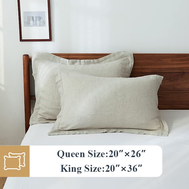 Simple&Opulence 100% Belgian Linen Pillow Shams -Set Of 2, King Size - Basic Style Breathable Pure Linen Suitable For Home - Soft And Durable With Envelope Closure (20''X 36'', Linen)