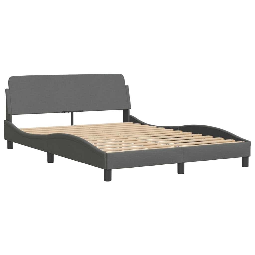 vidaXL Full Fabric Bed Frame with Headboard, Dark Gray, 81.9"x55.9"x29.3", Modern Plywood Bed Base with PP Fiber Cushion, Waved Design, Assembly Required