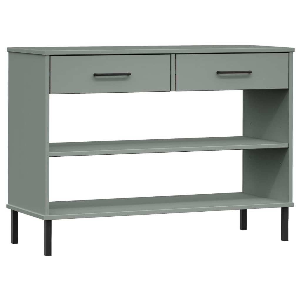 vidaXL Classic Industrial Console Cabinet with Metal Legs, Gray Solid Pine Wood, Large and Spacious with Functional Drawer
