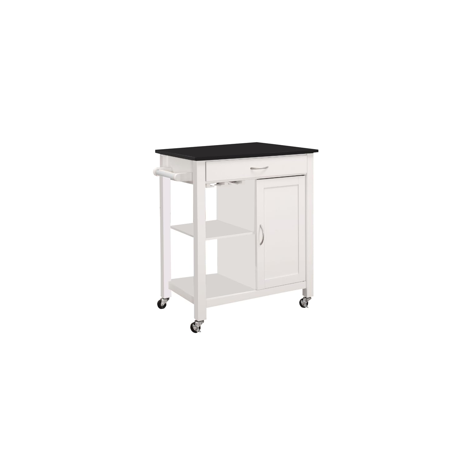 Benjara Benzara Wooden Kitchen Cart With Open Shelf And Caster Wheels, White And Black,