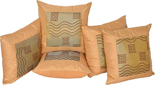 Indigenous Embroidered Cushions Cover (Pack Of 5, 41 Cm*41 Cm, Beige)
