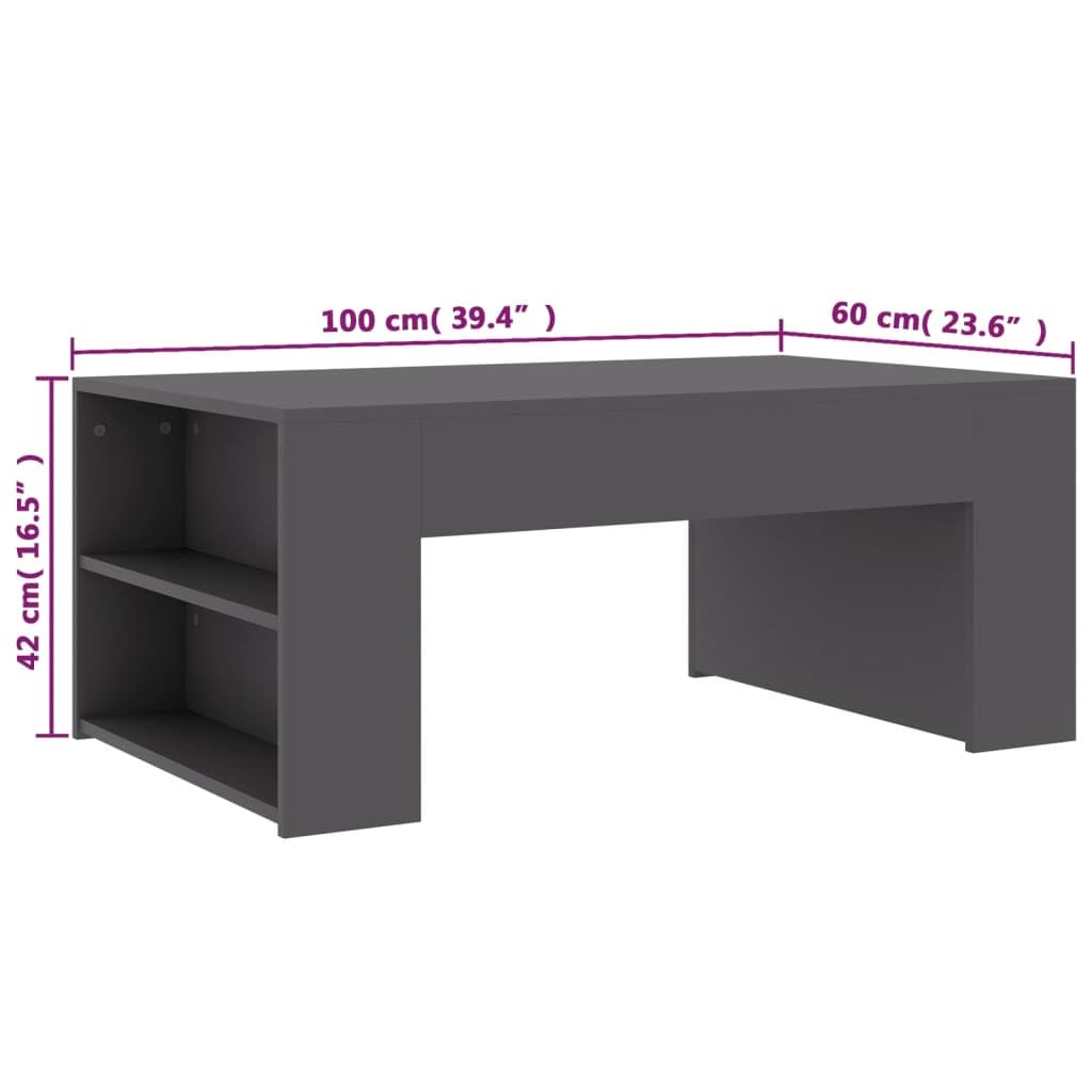 vidaXL Scandinavian Style Low Table | Rectangular Coffee Table with Storage Shelves | Gray Engineered Wood | 39.4x23.6x16.5 Dimensions.