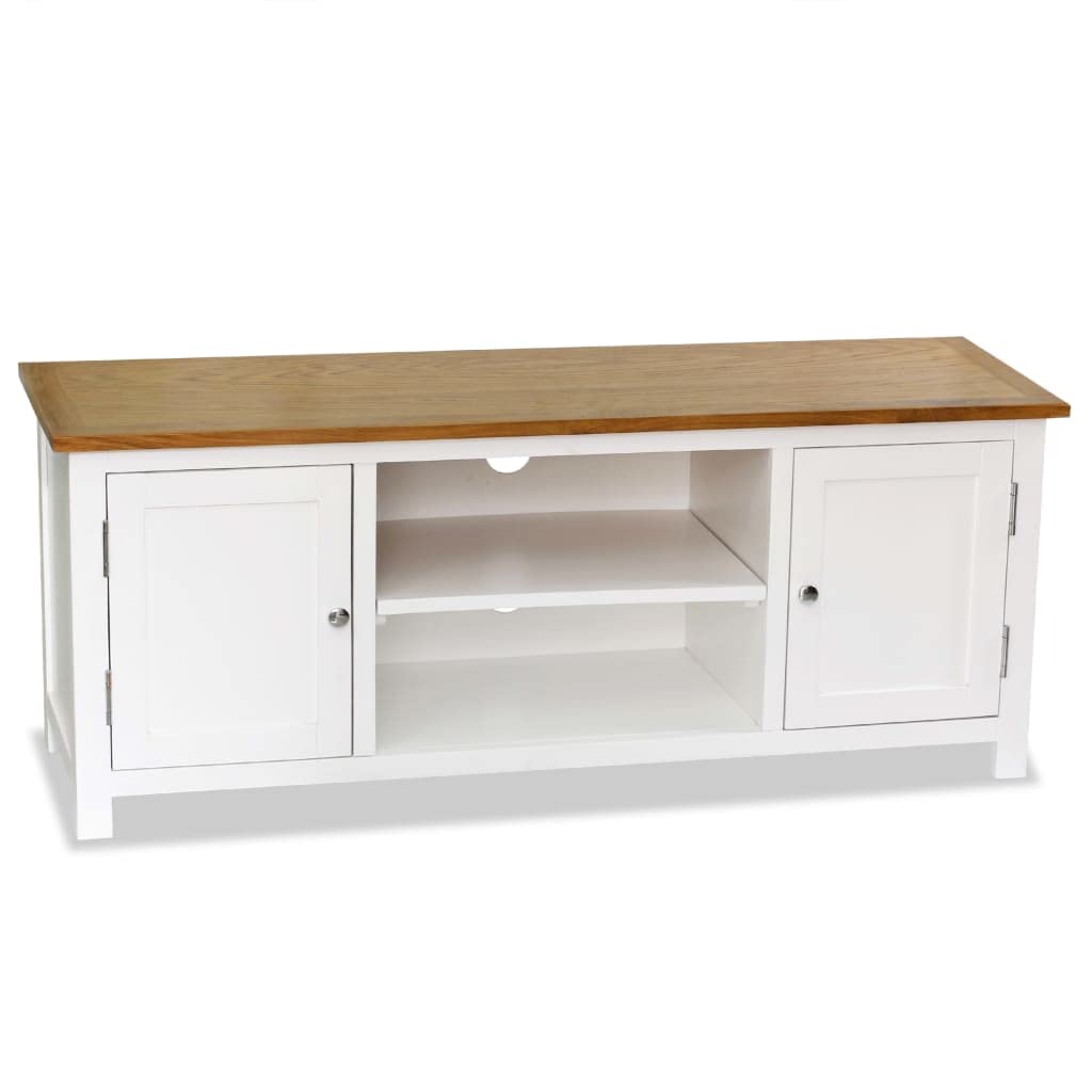 vidaXL Farmhouse style TV Stand - 47.2&quot;x13.8&quot;x18.9&quot; - Solid Oak Wood and Pinewood - TwoTone - White and Brown - Spacious Compartments - Cable Outlets Design
