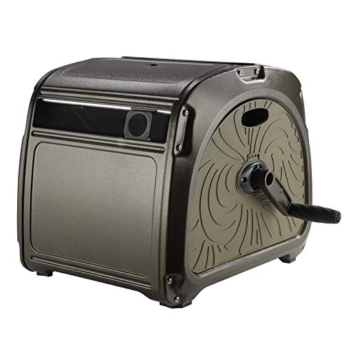 Giraffe Tools Metal Hose Reel Box, Heavy Duty Garden Hose Storage Reel Hideaway With Crank Handle, 150Ft 5/8' Hose Capacity