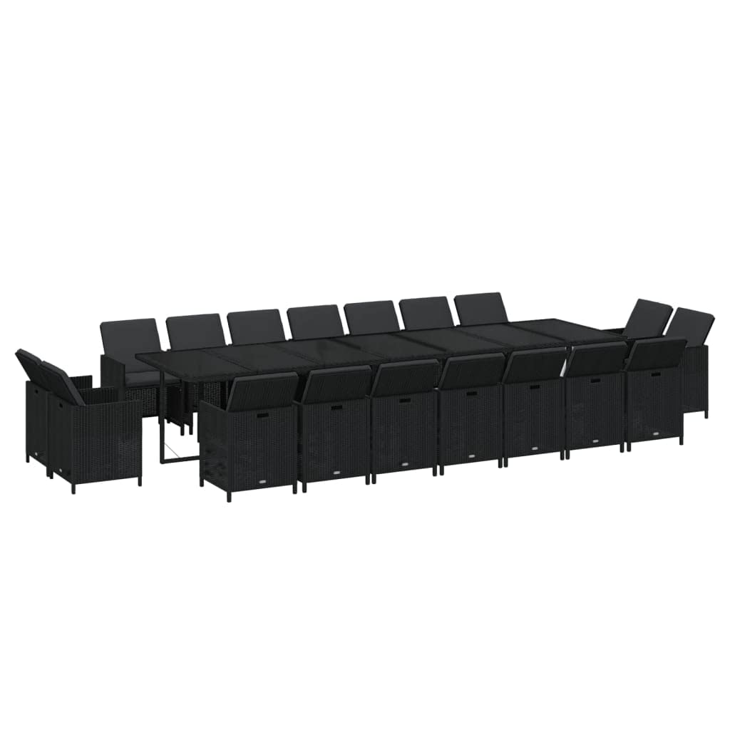 vidaXL Patio Dining Set 19 Piece with Cushions Garden Outdoor Terrace Balcony Dining Dinner Dinette Table and Chair Furniture Poly Rattan Black