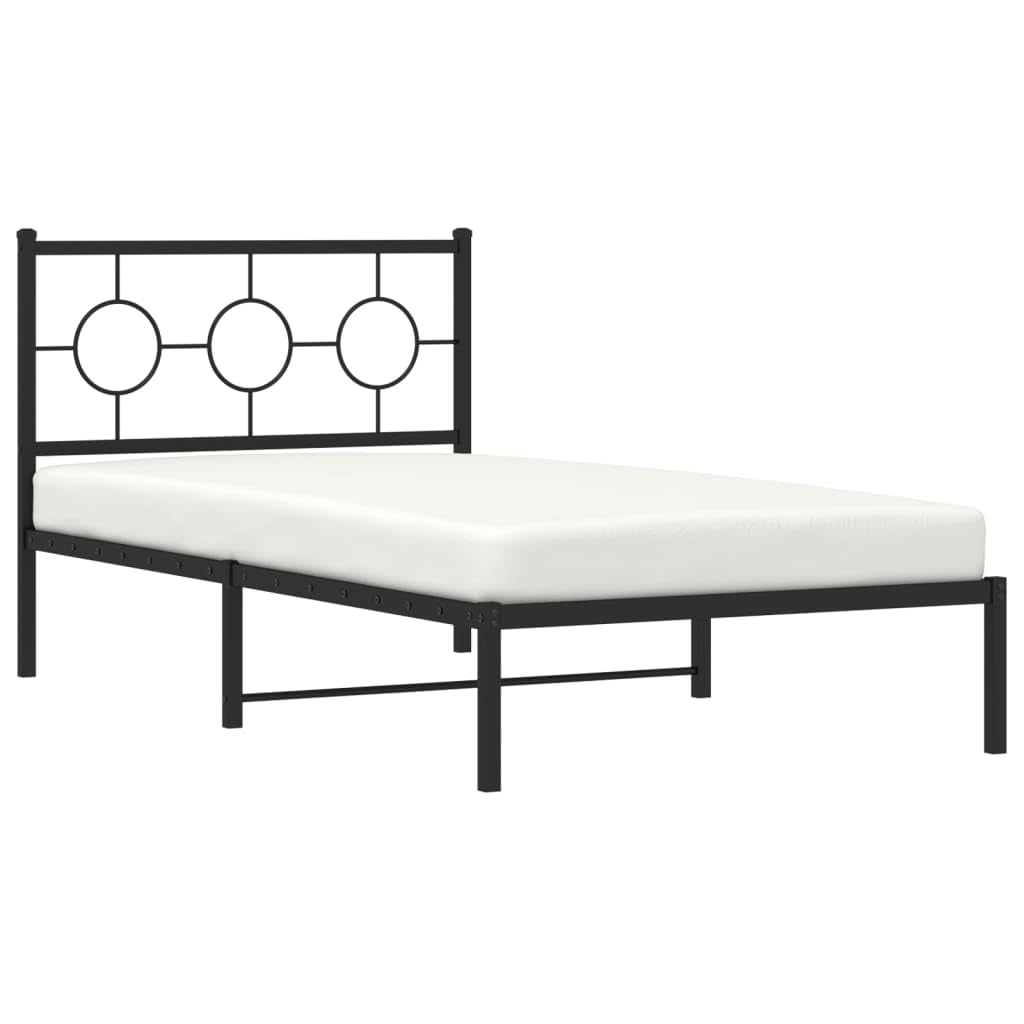 vidaXL Metal Single Bed Frame with Headboard - Black, Powder-Coated Steel, Space-Saving Platform Bed for Bedroom, Breathable Slats, Easy Assembly, 81.5"x41.3"x35.8"