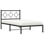 vidaXL Metal Single Bed Frame with Headboard - Black, Powder-Coated Steel, Space-Saving Platform Bed for Bedroom, Breathable Slats, Easy Assembly, 81.5"x41.3"x35.8"