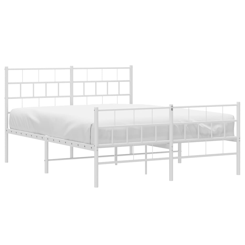 vidaXL 12-Inch White Metal Full Bed Frame with Headboard & Footboard, Heavy-Duty Slats Support with Under-Bed Storage for Modern Bedroom, No Box Spring Needed & Easy Assembly, No Mattress