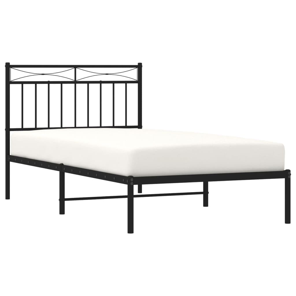 vidaXL Robust Metal Single Bed Frame with Headboard and Extra Storage - Black 39.4&quot;x74.8&quot; - Modern Steel Design for Bedroom