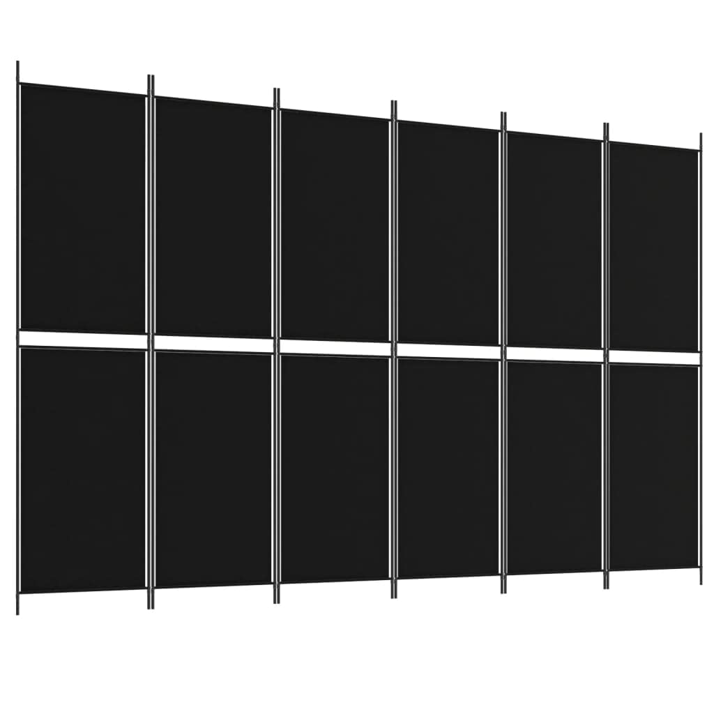 vidaXL Black 6-Panel Room Divider, Durable Fabric, Versatile Partition Screen for Bedroom, Office and Studio, Foldable and Easy 