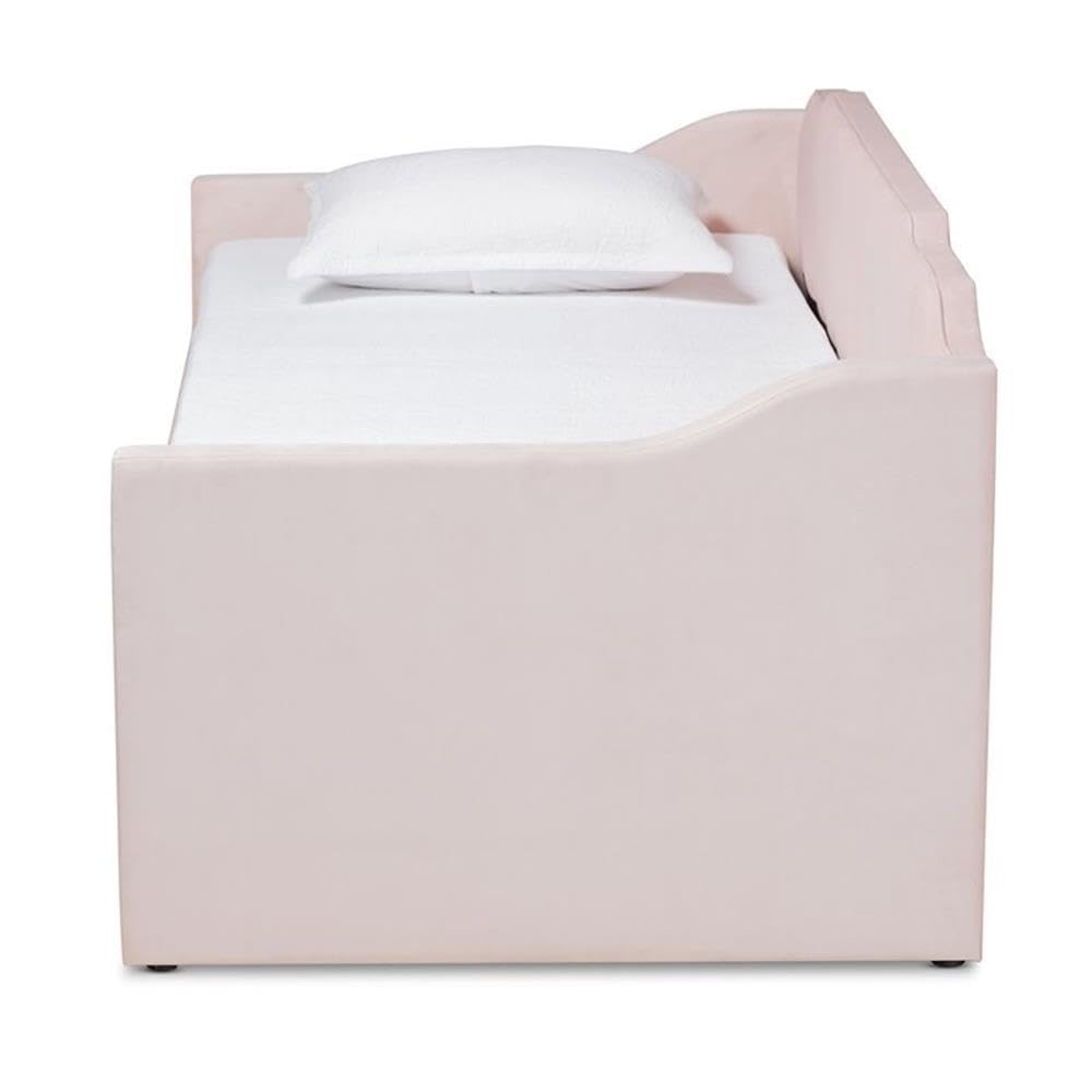 Baxton Studio Lennon Modern and Contemporary Pink Velvet Fabric Upholstered Twin Size Daybed with Trundle