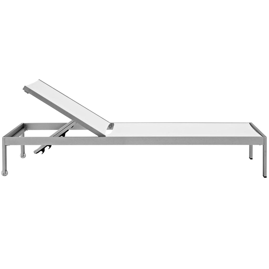 Modway Shore Aluminum Textilene® Mesh Outdoor Patio Poolside Chaise Lounge Chair And Side End Table Set In Silver White