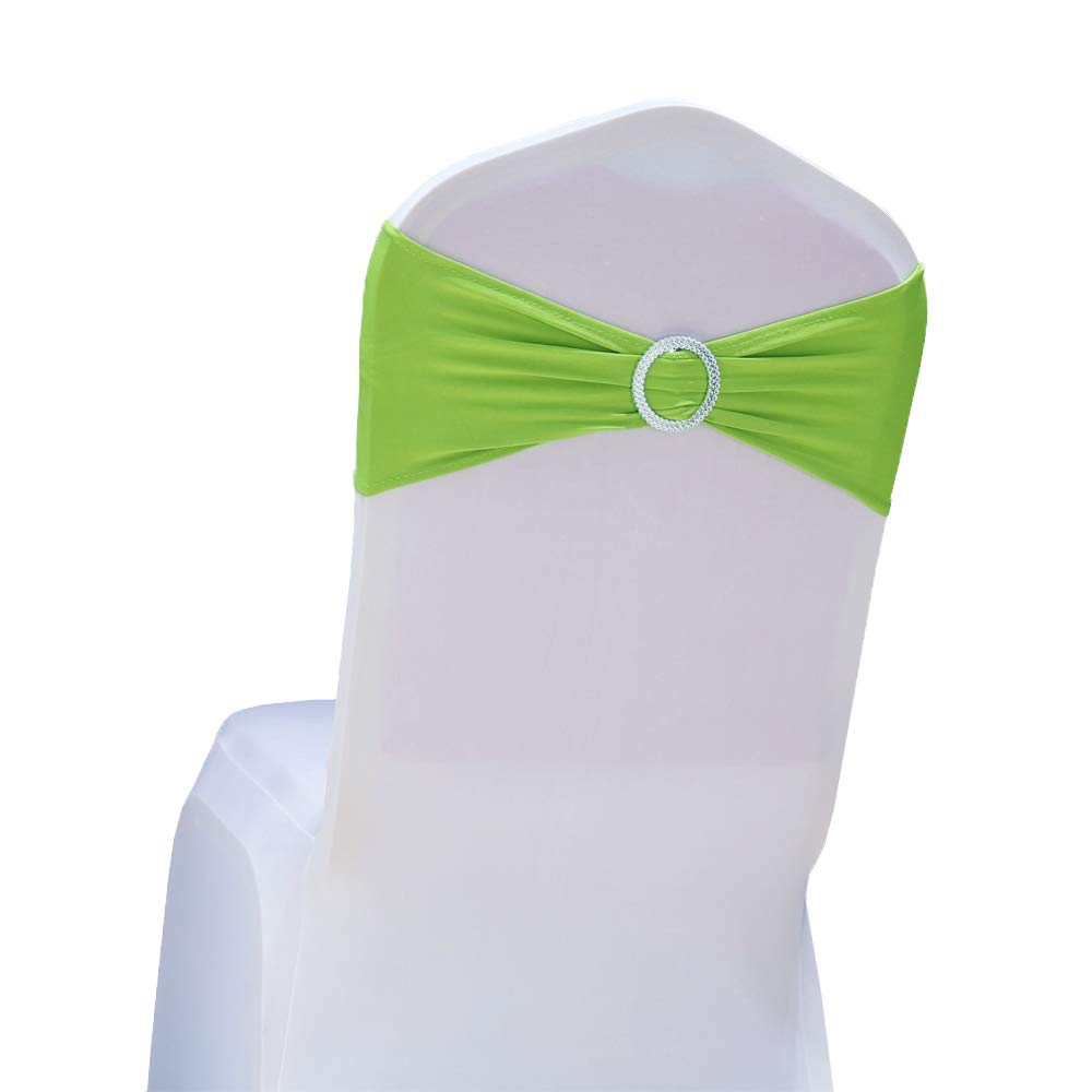 Sinssowl Pack Of 50Pcs Elastic Slider Chair Sashes Spandex Chair Cover Band Bows For Wedding Decoration-Light Green