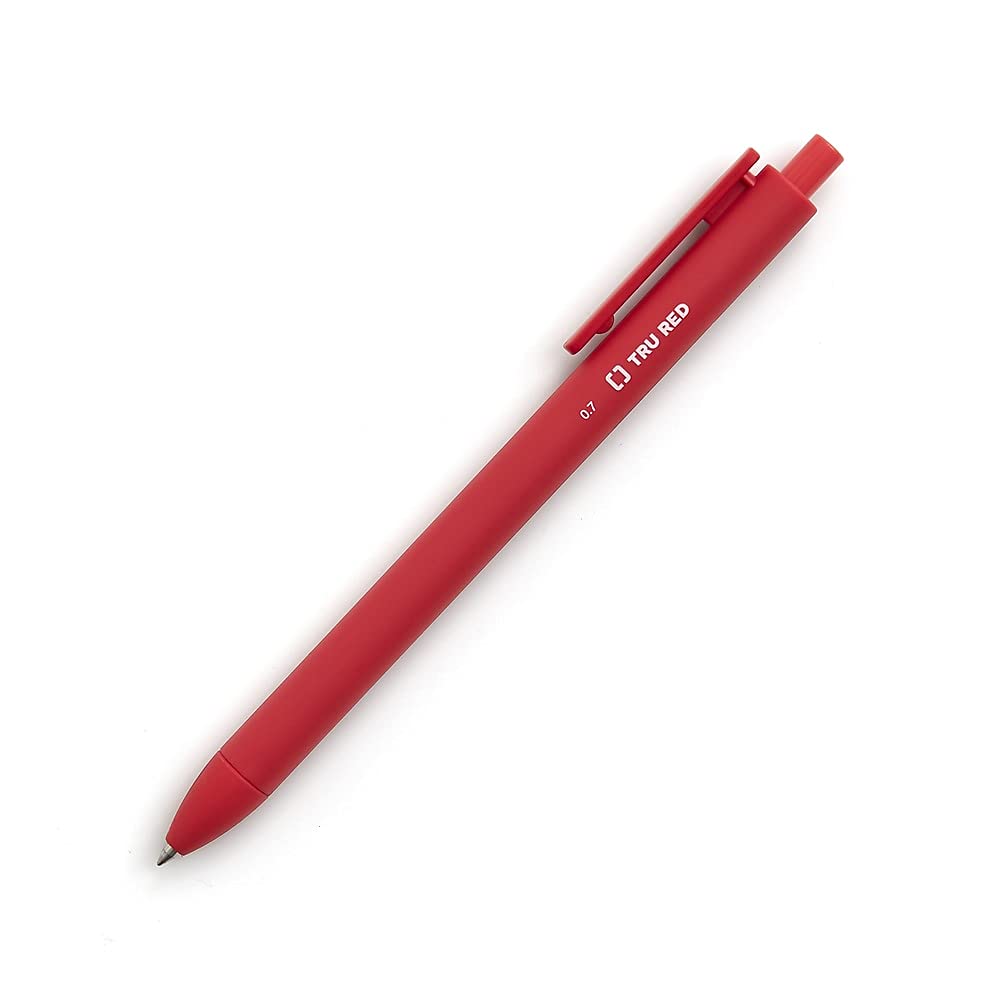Tru Red Retractable Quick Dry Gel Pens, Red, 0.7Mm Medium Point (1 Dozen Pens) - Smooth-Flowing Red Ink Pen With Full Rubberized