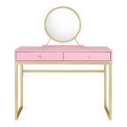 Acme Coleen 2 Wooden Drawers Vanity Desk with Jewelry Tray in Pink and Gold