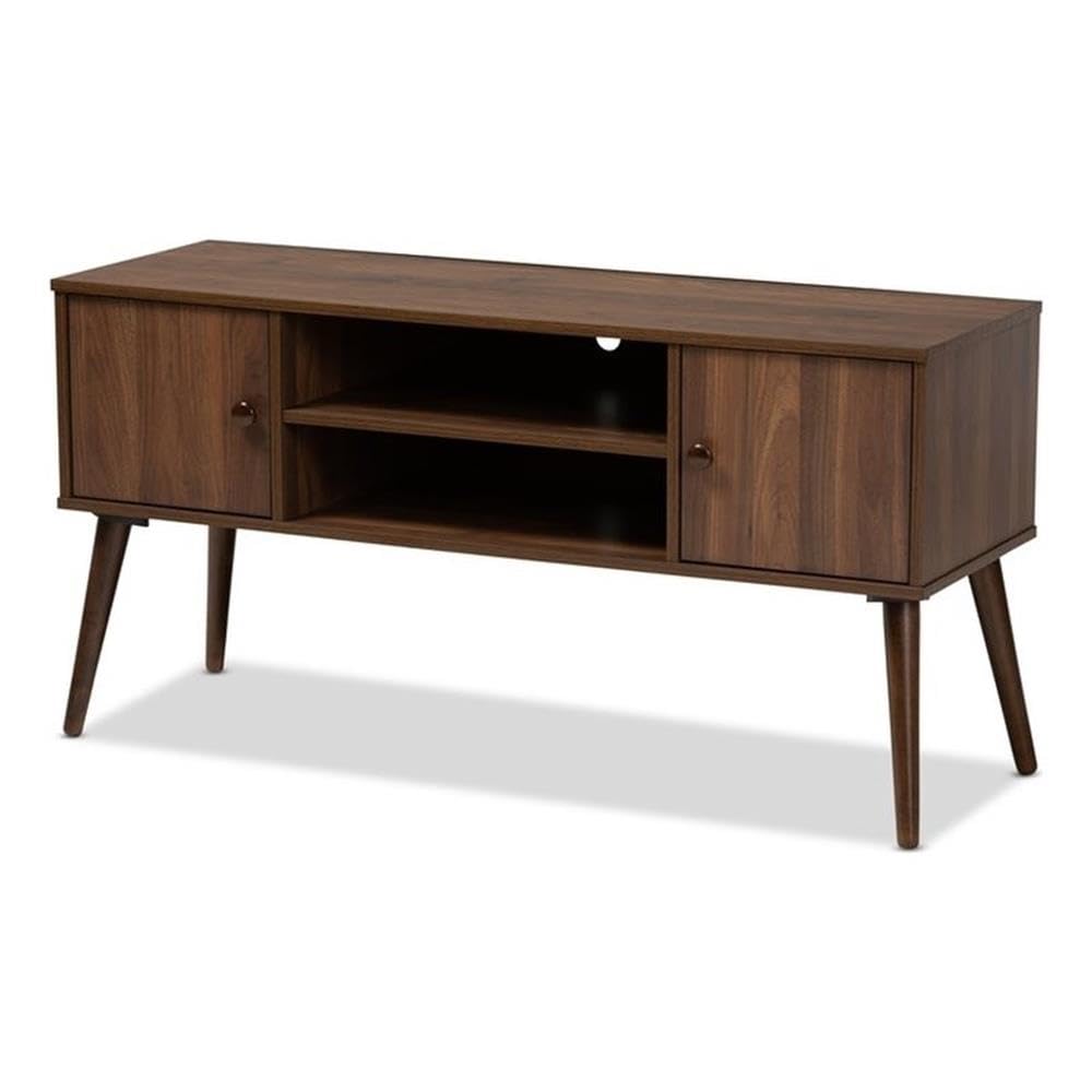Baxton Studio Alard Mid-Century Modern Walnut Brown Finished 2-Door Wood TV Stand