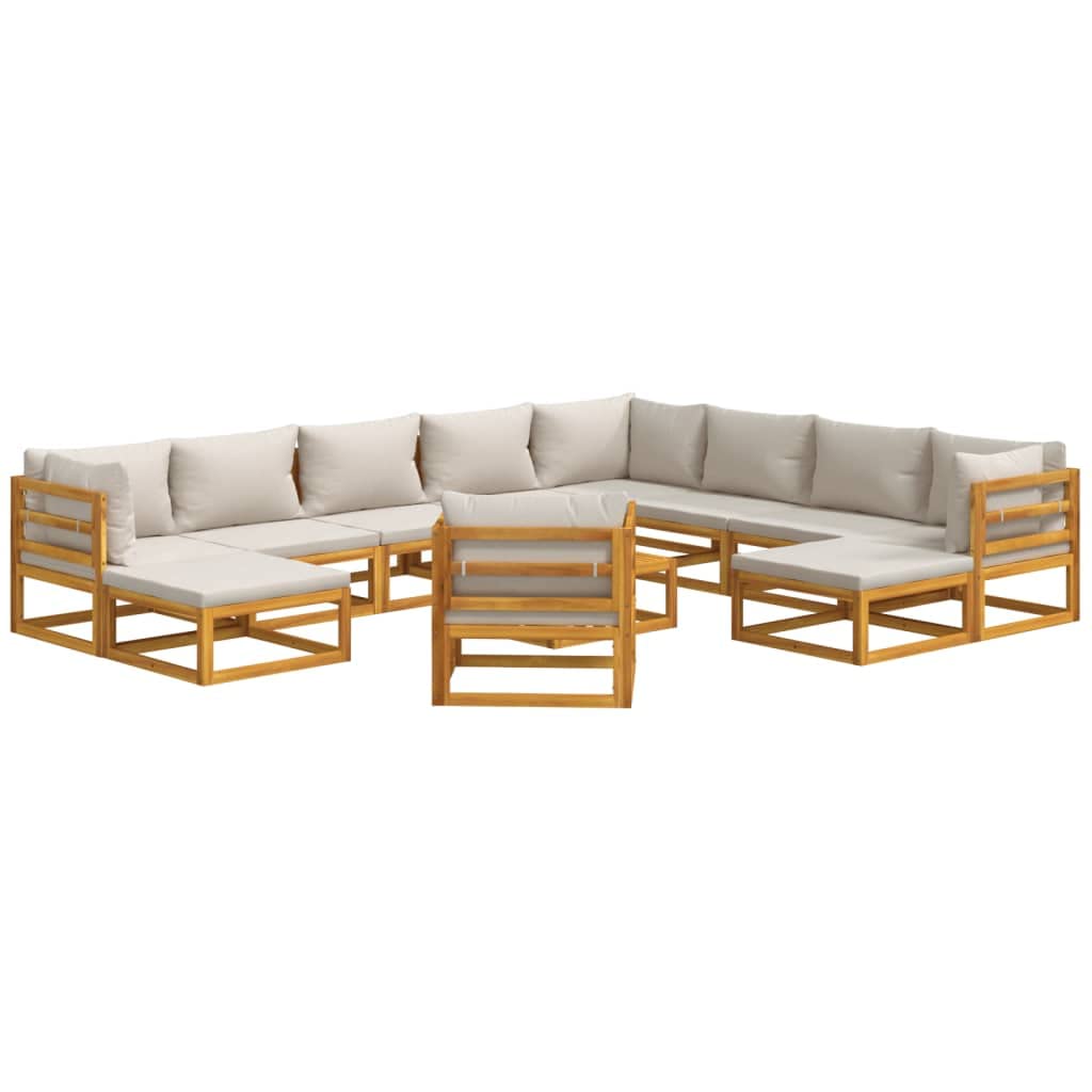 vidaXL 12 Piece Patio Lounge Set with Light Gray Cushions Solid Wood