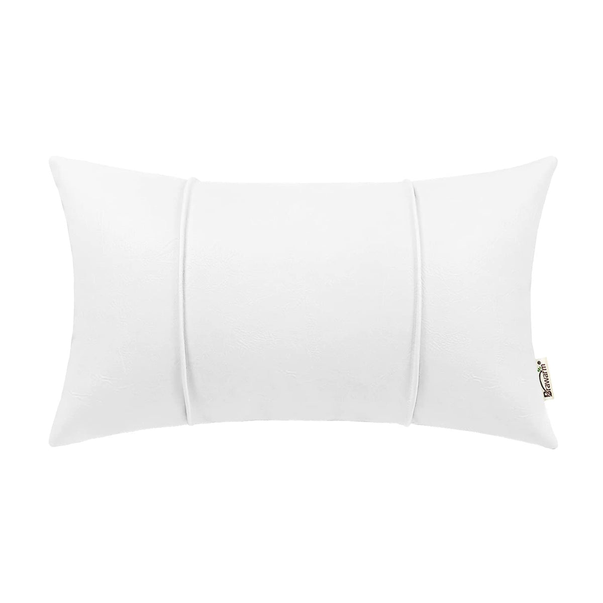 Brawarm White Leather Throw Pillow Covers 12 X 20 Inches - Faux Leather Lumbar Pillow Cover With Piping, Hand Stitched Leather T