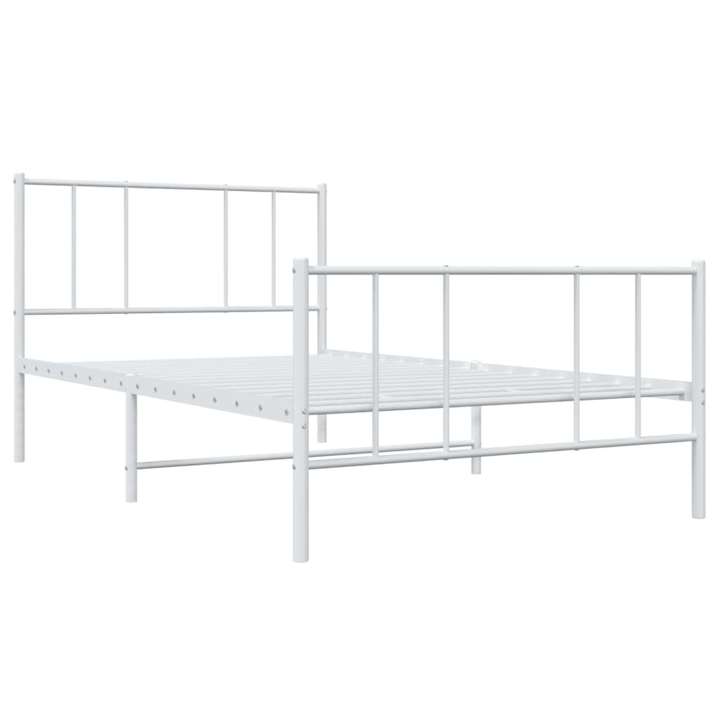 vidaXL Robust White Metal Bed Frame - Powder-Coated Steel Construction, Metal Slats, and Legs, Extra Underneath Storage Space, with Headboard and Footboard, Suited for 39.4&quot;x74.8&quot; Mattress.