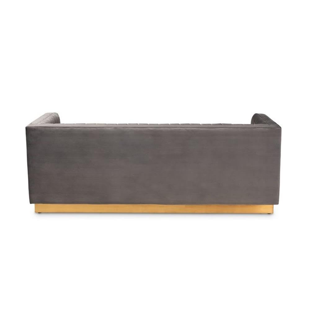 Baxton Studio Aveline Glam and Luxe Grey Velvet Fabric Upholstered Brushed Gold Finished Sofa