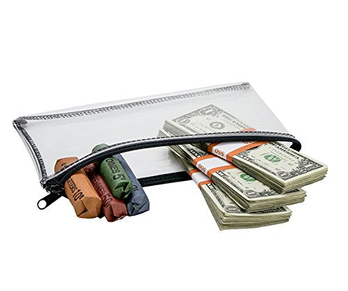 Carousel Checks Inc. Cash Bag, Coin Bag, Company Security Bank Deposit/Utility Zipper Bag, 5.5' X 10.5', Clear (5 Bags)