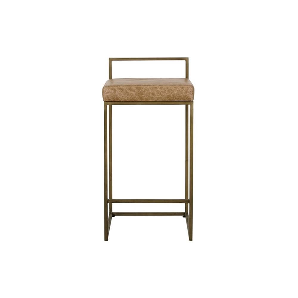 Kosas Home Belfort 26" Leather & Metal Counter Stool in Chestnut/Brass
