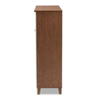 Baxton Studio Coolidge Walnut Finished 11-Shelf Wood Shoe Cabinet with Drawer